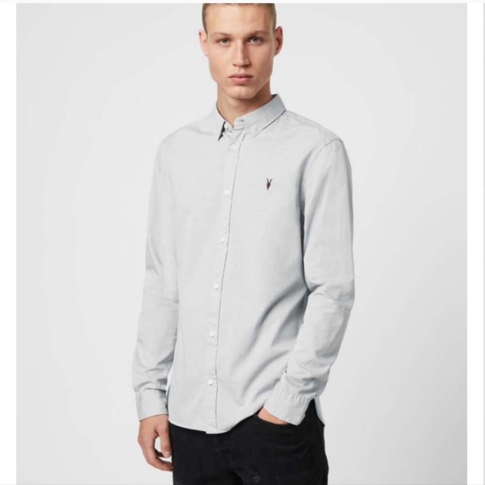 All Saints Redondo LS Shirt in Light Grey Large